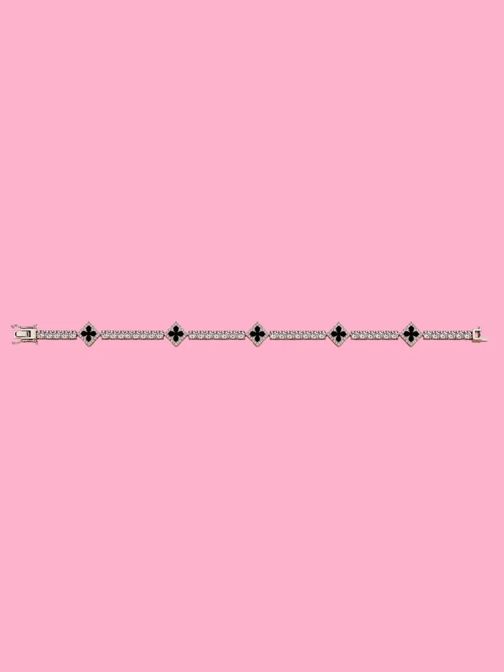✨ Lucky Clover Iced-Out Tennis Bracelet | 4mm CZ Chain | Black Enamel Clover 🖤✨ - Picture 7 of 9